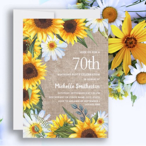 Yellow Sunflowers White Daisies 70th Birthday Invitation