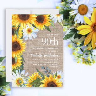 Yellow Sunflowers White Daisies 90th Birthday Invitation