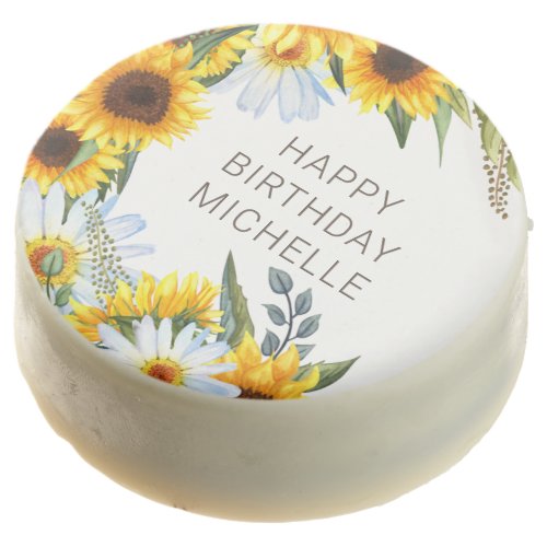 Yellow Sunflowers White Daisies Birthday Name Chocolate Covered Oreo