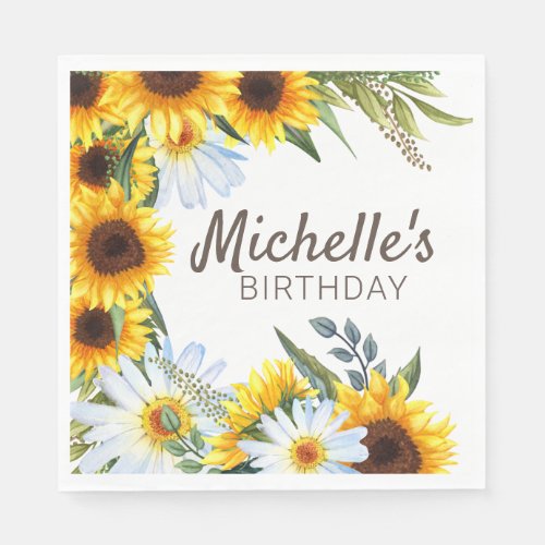 Yellow Sunflowers White Daisies Sweet  Napkins