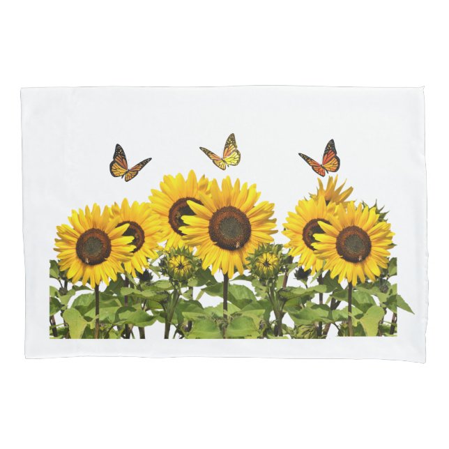 Yellow Sunflowers with Butterflies Floral  Pillow Case (Front)