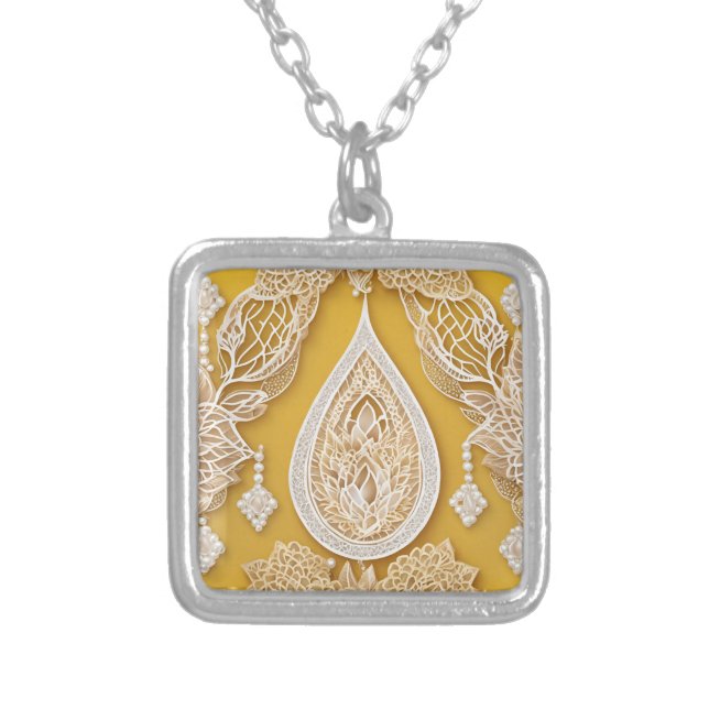 Yellow Sunny Days AI art  Silver Plated Necklace (Front)