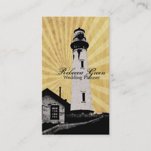 Romantic modern elegant Lighthouse beach fashion Business Card Template