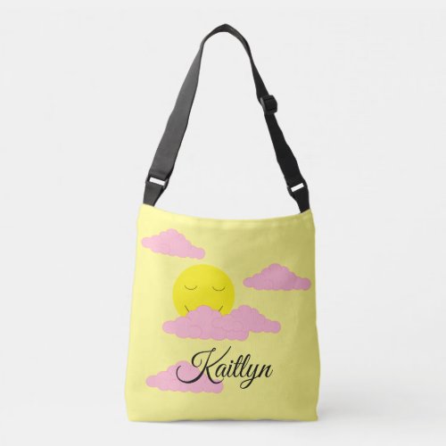 Yellow Sunrise with 5 Pink Clouds Crossbody Bag