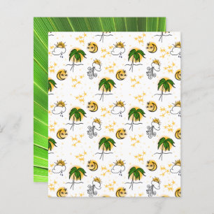 Yellow Suns Stars Moon Green Palm Scrapbook Paper