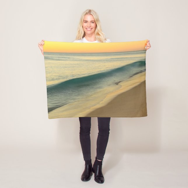 Yellow Sunset at the Beach Acrylic Artwork | Fleece Blanket (In Situ)