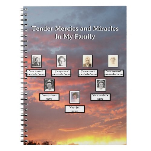 Yellow Sunset Family Tree Mercies Miracles   Notebook