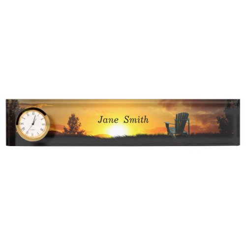 Yellow Sunset Grassy Meadow Desk Nameplate