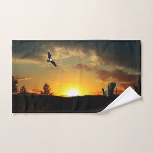 Yellow Sunset Grassy Meadow Hand Towel