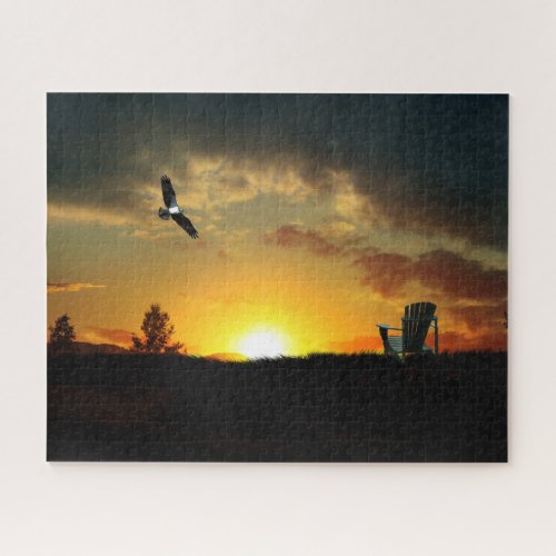 Yellow Sunset Grassy Meadow Jigsaw Puzzle