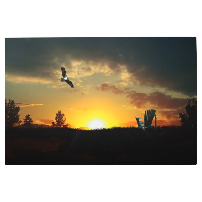 Yellow Sunset Grassy Meadow Metal Wall Art (Front)