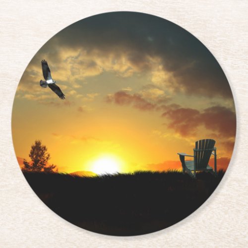 Yellow Sunset Grassy Meadow Paper Coaster