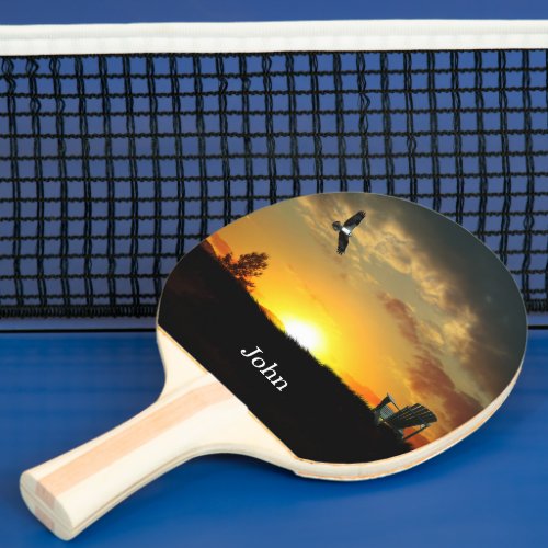 Yellow Sunset Grassy Meadow Ping Pong Paddle