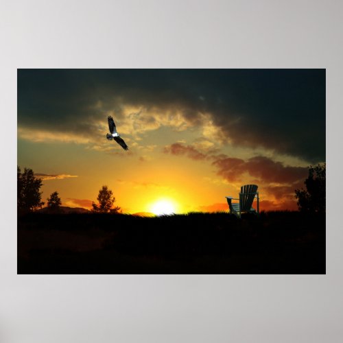 Yellow Sunset Grassy Meadow Poster