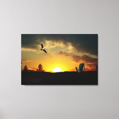 Yellow Sunset Grassy Meadow Stretched Canvas Print