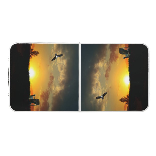 Yellow Sunset Grassy Meadow Tailgate Pong Table (Top)