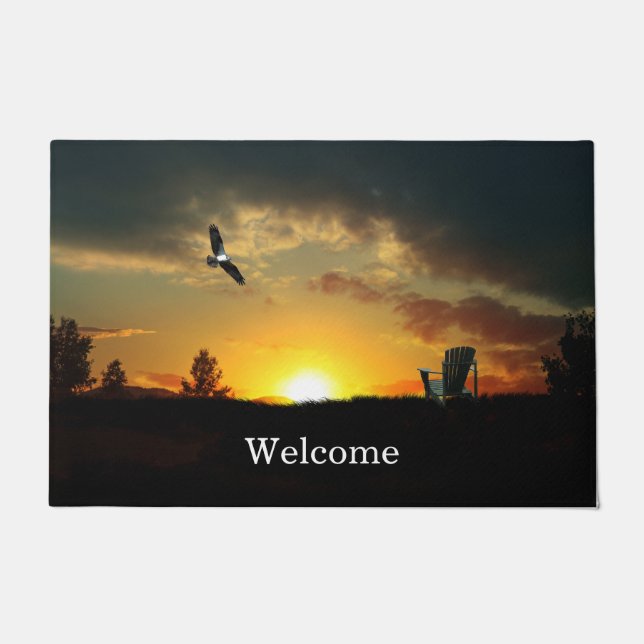 Yellow Sunset Grassy Meadow Welcome Door Mat (Front)