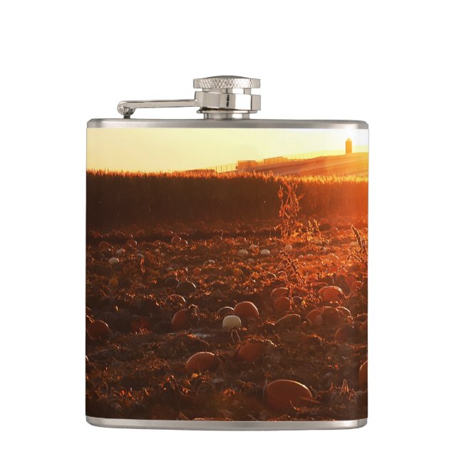 Yellow Sunset Pumpkin Patch  Flask (Front)