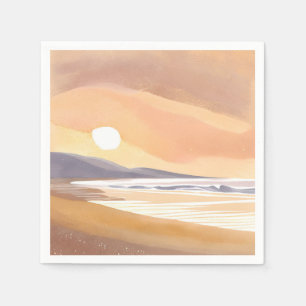 Yellow Sunset Shore Watercolor Airy Painting Napkins