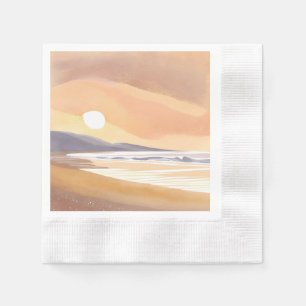 Yellow Sunset Shore Watercolor Airy Painting Napkins