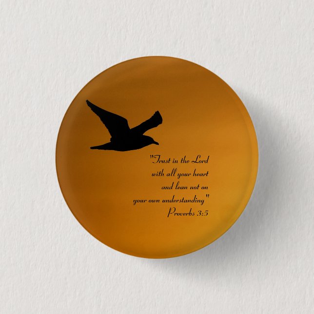 Yellow Sunset Sky Bird in Flight Faith Bible Verse Button (Front)