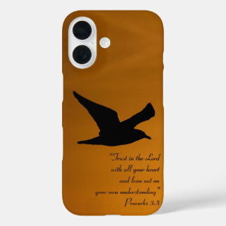 Yellow Sunset Sky Bird in Flight Faith Bible Verse iPhone 16 Case