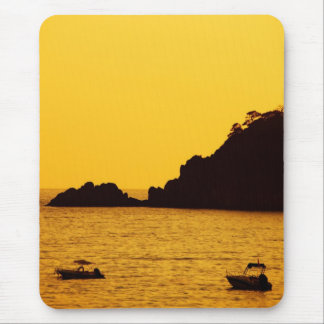 yellow sunset with boats mousepad