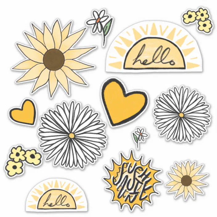 yellow sunshine and flowers sticker pack zazzle com