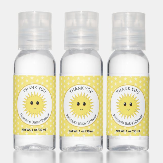 Yellow Sunshine and Stars Baby Shower Thank You Hand Sanitizer (Set)