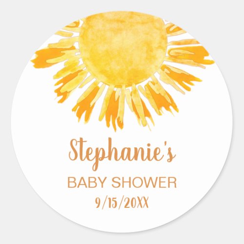 Yellow Sunshine Baby Shower Classic Round Sticker