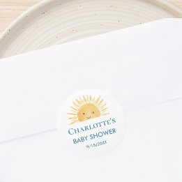 Yellow Sunshine Baby Shower  Classic Round Sticker