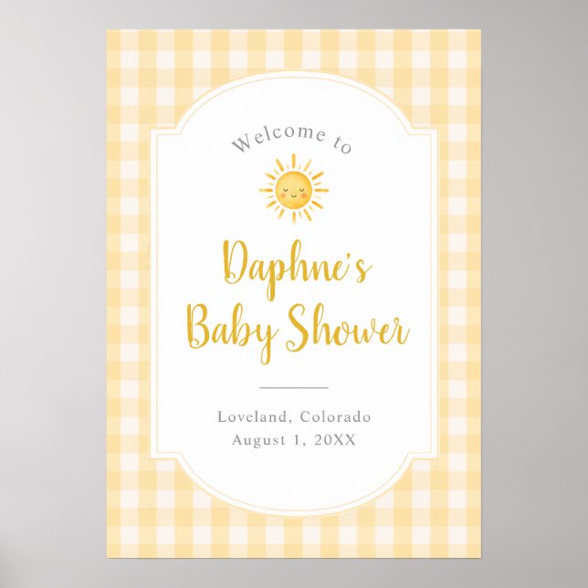 Yellow Sunshine Baby Shower Welcome Poster (Front)