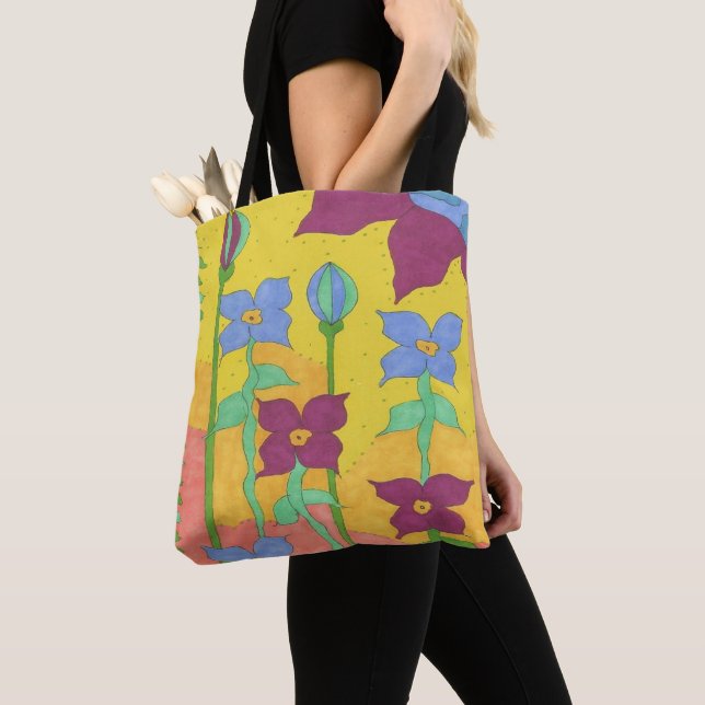 Yellow Sunshine Bohemian Floral Tote Bag (Close Up)