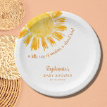 Yellow Sunshine Boho Baby Shower Paper Plates<br><div class="desc">These baby shower paper plates feature the text "A little ray of sunshine is almost here!" with a watercolor yellow sun. Perfect for a gender-neutral baby shower. Easily customizable. Use the Design Tool to change the text size, style, or color. Because we create our artwork you won't find this exact...</div>
