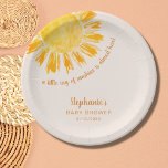 Yellow Sunshine Boho Baby Shower Paper Plates<br><div class="desc">These baby shower paper plates feature the text "A little ray of sunshine is almost here!" with a watercolor yellow sun on a cream background. Perfect for a gender-neutral baby shower. Easily customizable. Use the Design Tool to change the text size, style, or color. Because we create our artwork you...</div>