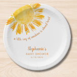 Yellow Sunshine Boho Baby Shower Paper Plates<br><div class="desc">These baby shower paper plates feature the text "A little ray of sunshine is almost here!" with a watercolor yellow sun. Perfect for a gender-neutral baby shower. Easily customizable. Use the Design Tool to change the text size, style, or color. Because we create our artwork you won't find this exact...</div>