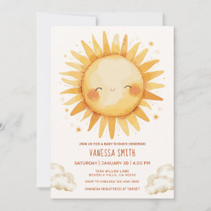 Yellow Sunshine Gender-Neutral Sun Baby Shower Invitation