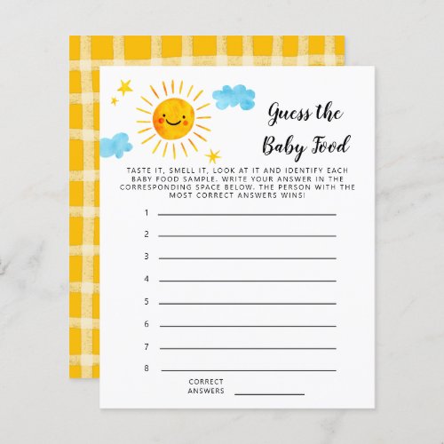 Yellow Sunshine Guess The Baby Food Shower Game