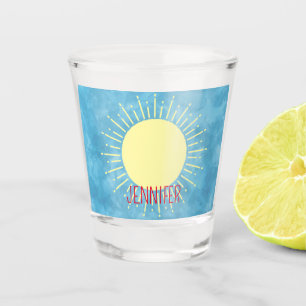 Yellow Sunshine In Blue Sky Custom Name  Shot Glass