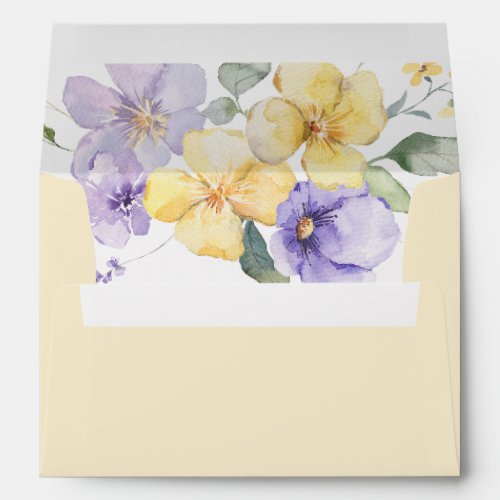 Yellow Sunshine  Lavender Floral Wedding Envelope