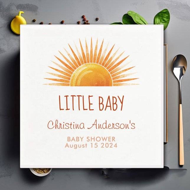 Yellow Sunshine Retro Watercolor Baby Shower Napkins (Creator Uploaded)
