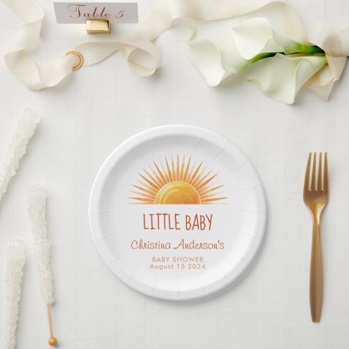 Yellow Sunshine Retro Watercolor Baby Shower Paper Plates