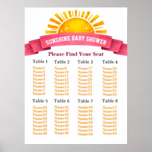 Yellow Sunshine Seating Chart For Baby Girl Shower
