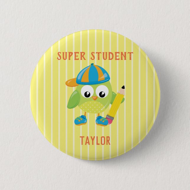 Yellow Super Student Owl reward Button (Front)