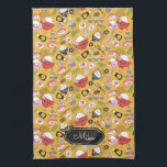Yellow Sushi Personalized Cute Pattern Kitchen Towel<br><div class="desc">Personalize this cute sushi patterned dish towel. This stylish sushi pattern has rice bowls,  sushi,  soy sauce,  and flowers,  Makes a great gift for a sushi lover. Designed for you by blackberry Boulevard.</div>