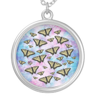 Yellow Swallow Tail Butterfly Silver Plated Necklace