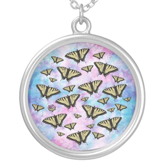 Yellow Swallow Tail Butterfly Silver Plated Necklace (Front)