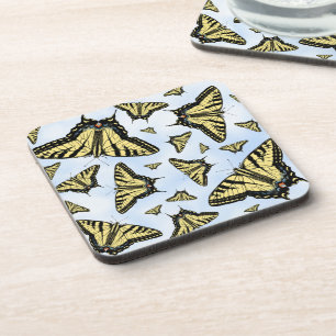 Yellow Swallowtail Butterflies Blue Sky Custom Beverage Coaster