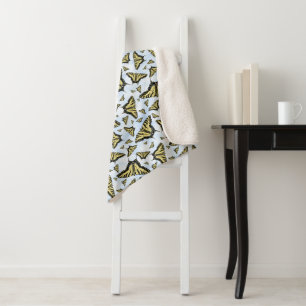 Yellow Swallowtail Butterflies Blue Sky Large Sherpa Blanket