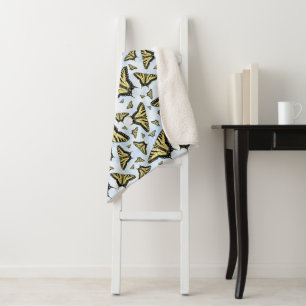 Yellow Swallowtail Butterflies Blue Sky Medium Sherpa Blanket